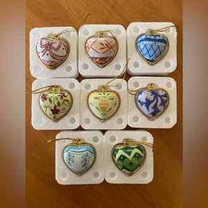 (8) Valerie Parr Hill Heart Trinket Box Ornaments.